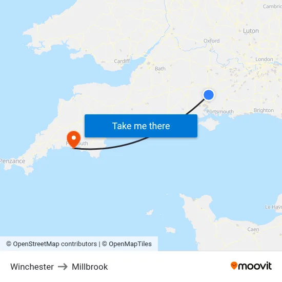 Winchester to Millbrook map