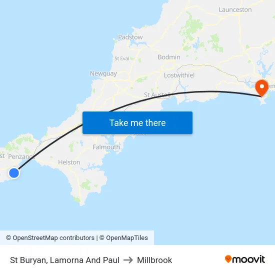 St Buryan, Lamorna And Paul to Millbrook map