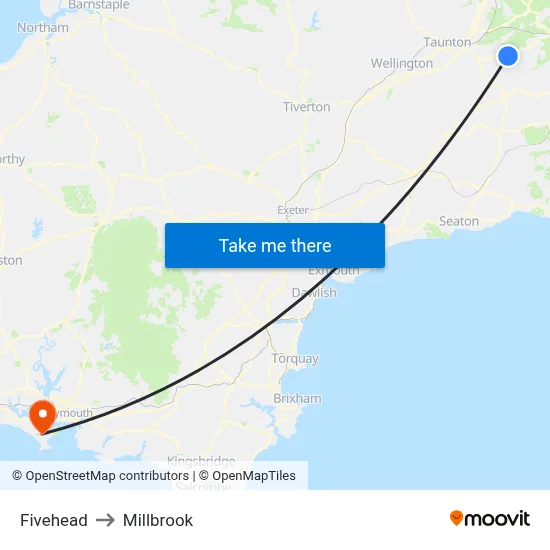 Fivehead to Millbrook map