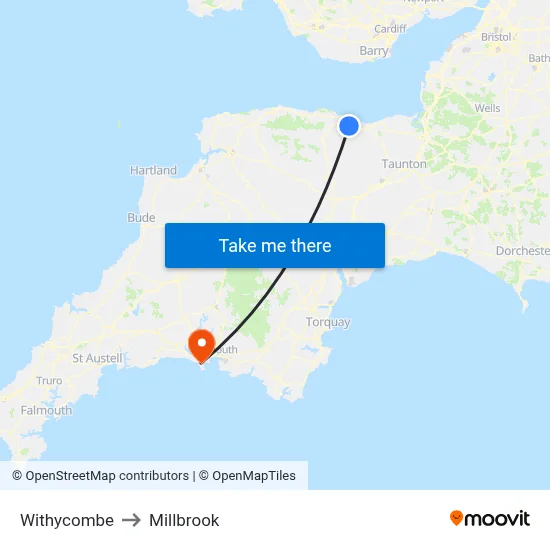 Withycombe to Millbrook map