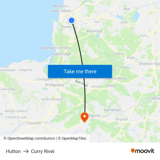 Hutton to Curry Rivel map