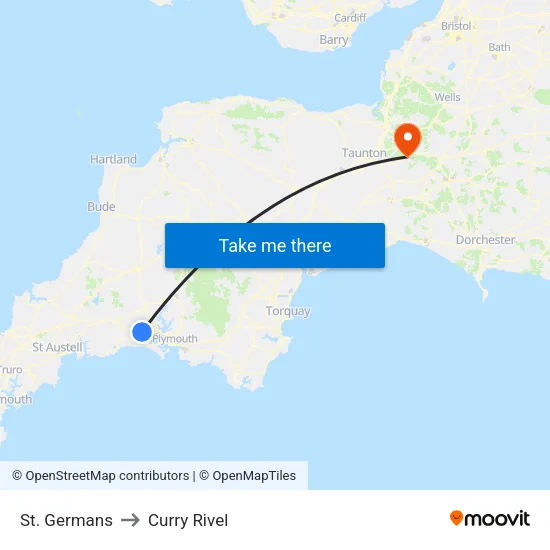 St. Germans to Curry Rivel map