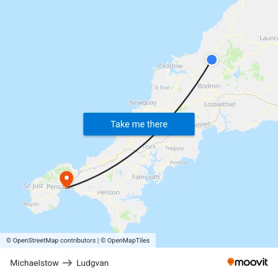 Michaelstow to Ludgvan map