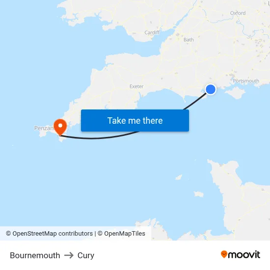 Bournemouth to Cury map