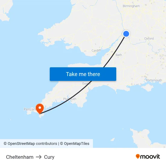 Cheltenham to Cury map