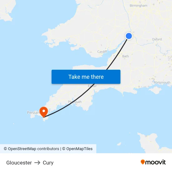 Gloucester to Cury map