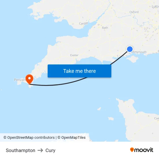 Southampton to Cury map