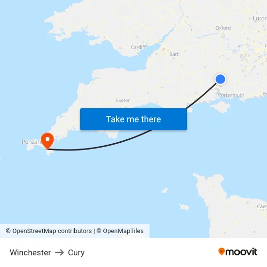 Winchester to Cury map