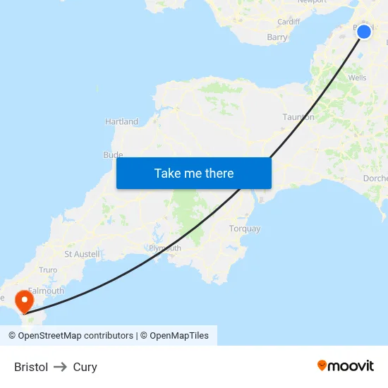 Bristol to Cury map