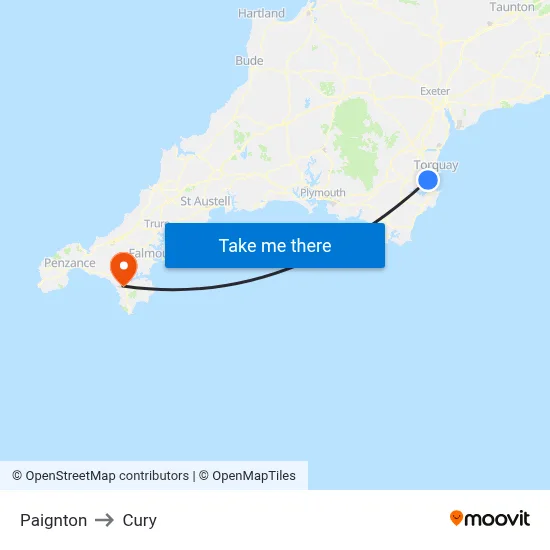 Paignton to Cury map