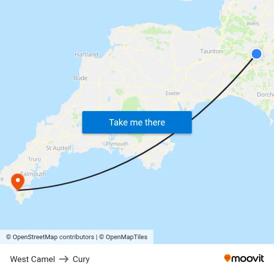 West Camel to Cury map
