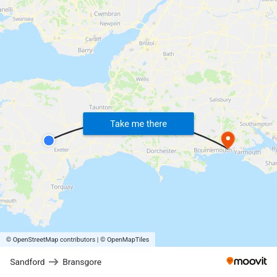 Sandford to Bransgore map