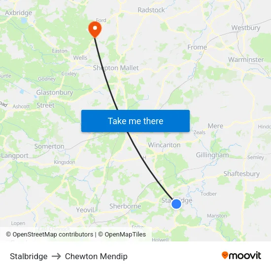 Stalbridge to Chewton Mendip map