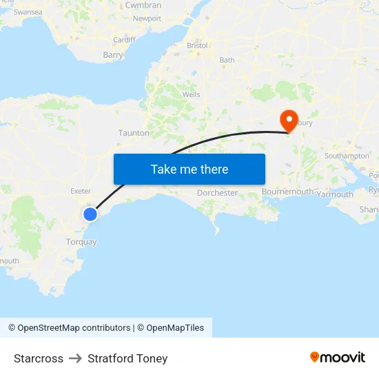 Starcross to Stratford Toney map