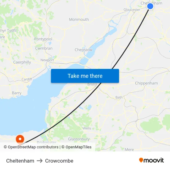 Cheltenham to Crowcombe map
