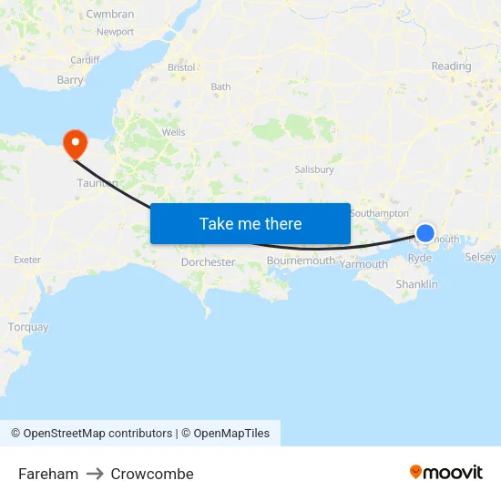 Fareham to Crowcombe map