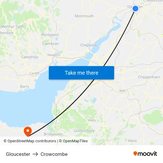 Gloucester to Crowcombe map