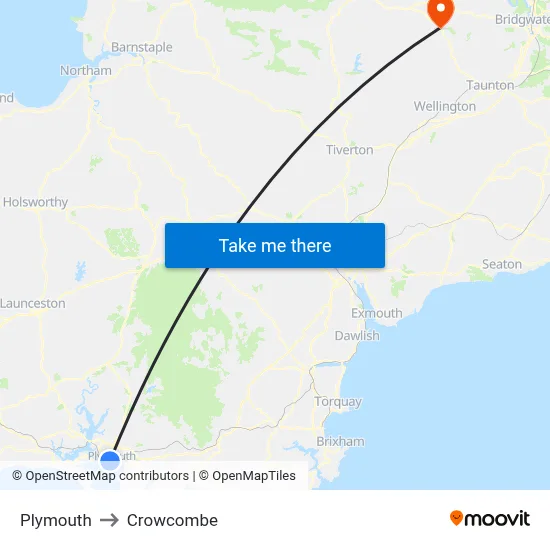 Plymouth to Crowcombe map