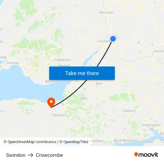 Swindon to Crowcombe map