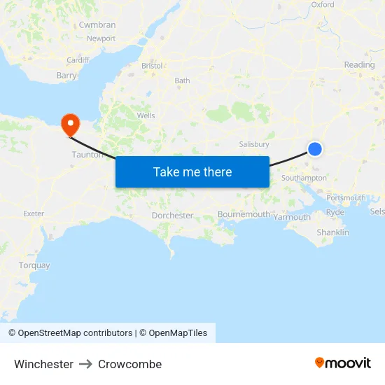 Winchester to Crowcombe map