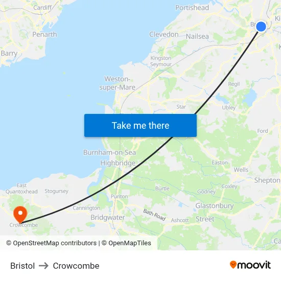 Bristol to Crowcombe map