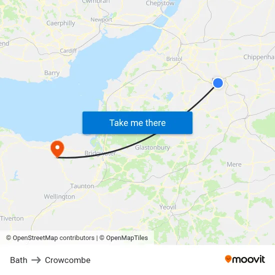 Bath to Crowcombe map