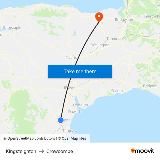 Kingsteignton to Crowcombe map