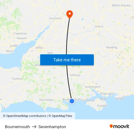 Bournemouth to Sevenhampton map