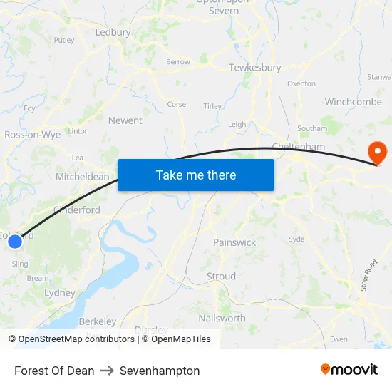 Forest Of Dean to Sevenhampton map