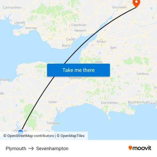 Plymouth to Sevenhampton map