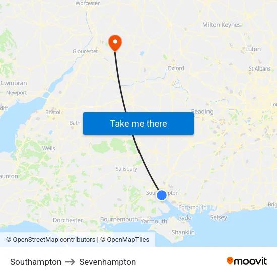 Southampton to Sevenhampton map