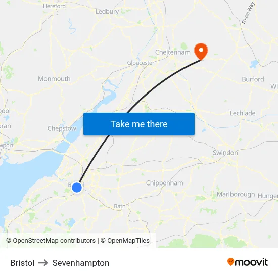 Bristol to Sevenhampton map