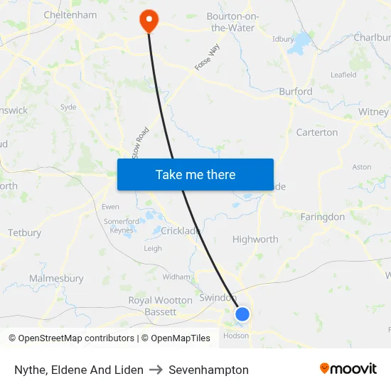 Nythe, Eldene And Liden to Sevenhampton map