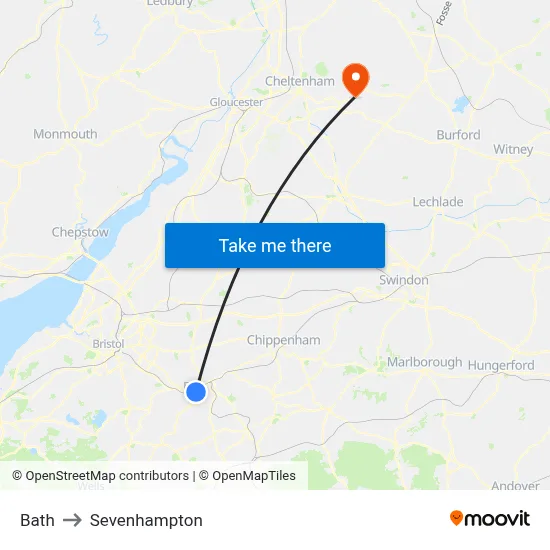 Bath to Sevenhampton map