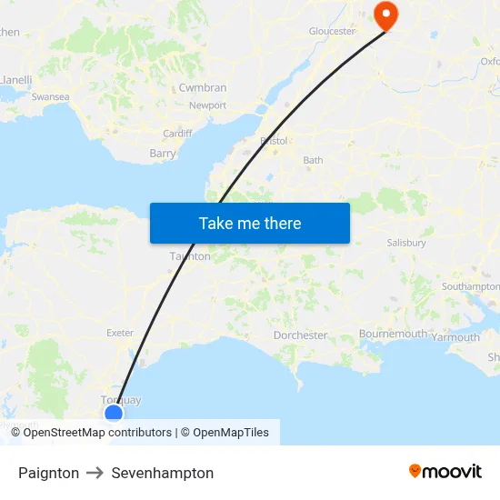 Paignton to Sevenhampton map