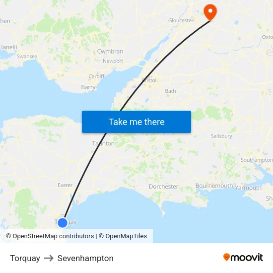 Torquay to Sevenhampton map