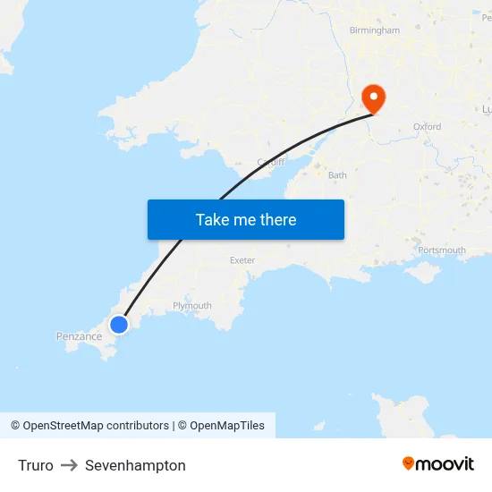 Truro to Sevenhampton map