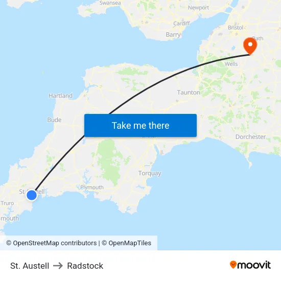 St. Austell to Radstock map