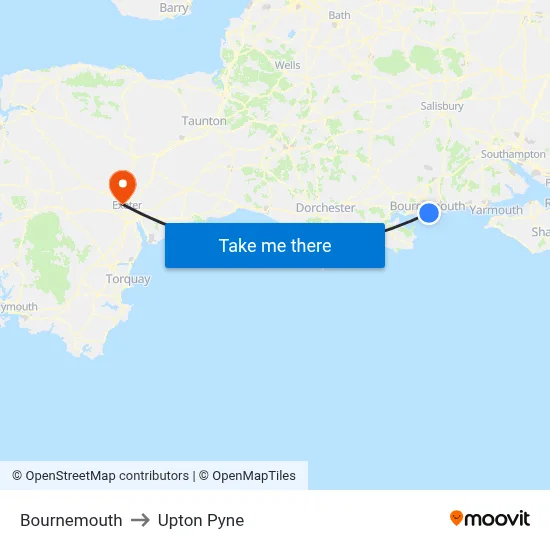 Bournemouth to Upton Pyne map