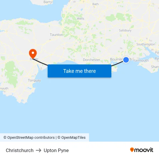Christchurch to Upton Pyne map