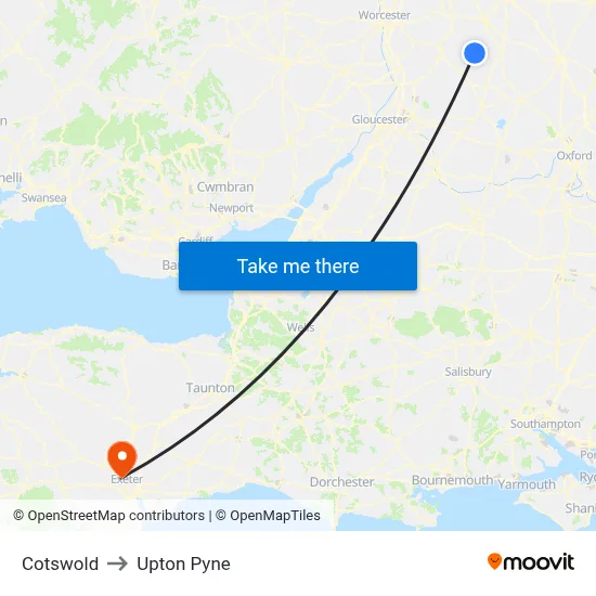 Cotswold to Upton Pyne map
