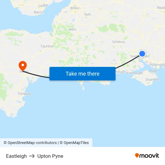 Eastleigh to Upton Pyne map