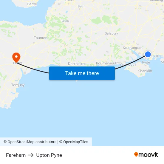 Fareham to Upton Pyne map
