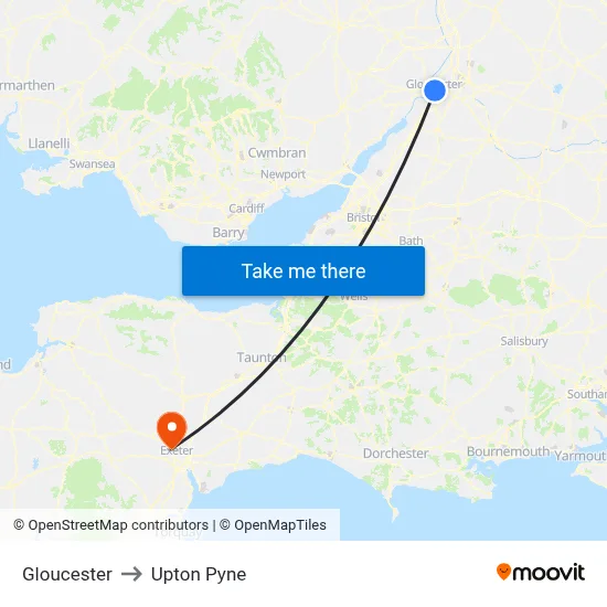Gloucester to Upton Pyne map