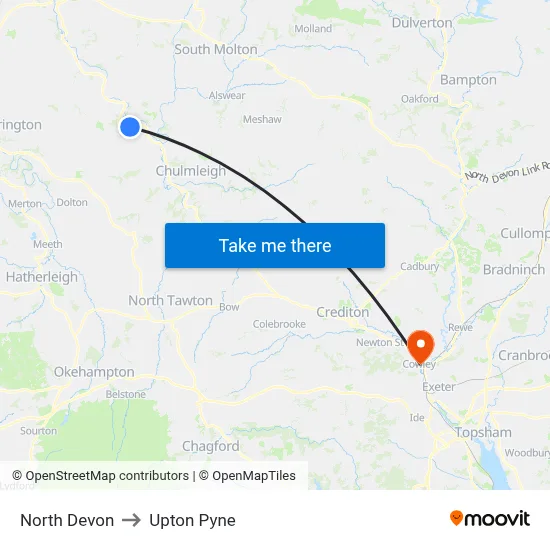 North Devon to Upton Pyne map