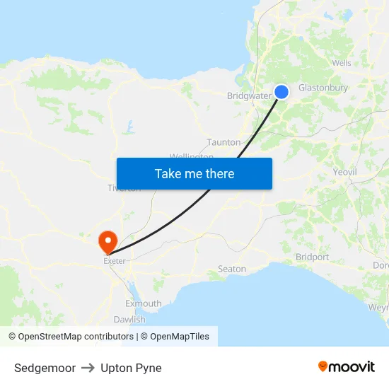 Sedgemoor to Upton Pyne map