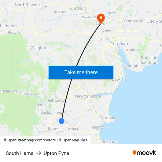 South Hams to Upton Pyne map