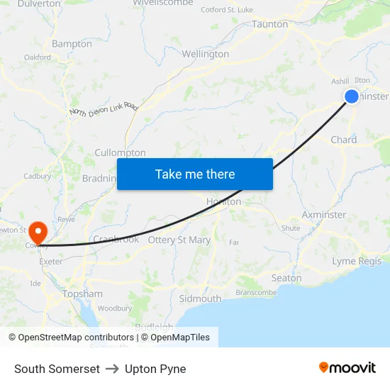 South Somerset to Upton Pyne map