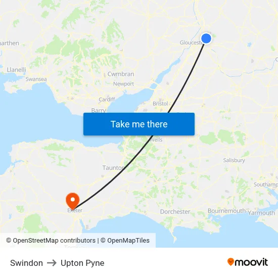 Swindon to Upton Pyne map