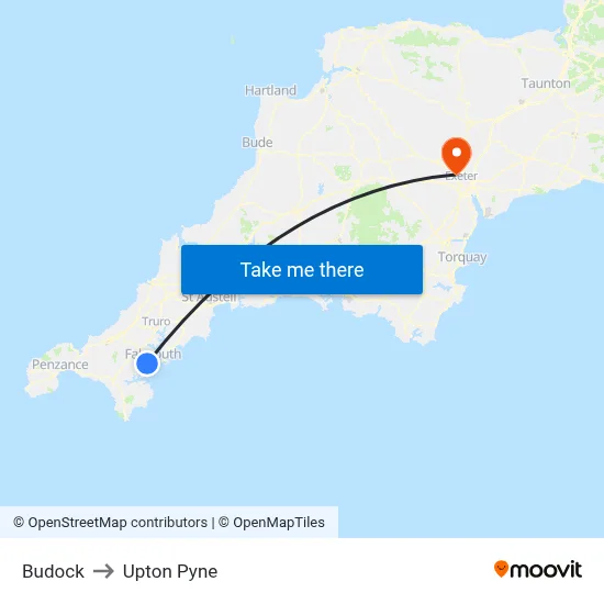 Budock to Upton Pyne map